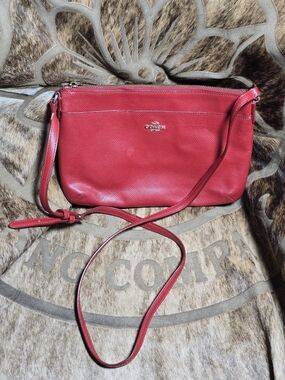 Used Coach Pebbled Leather Crossbody Bag in Red